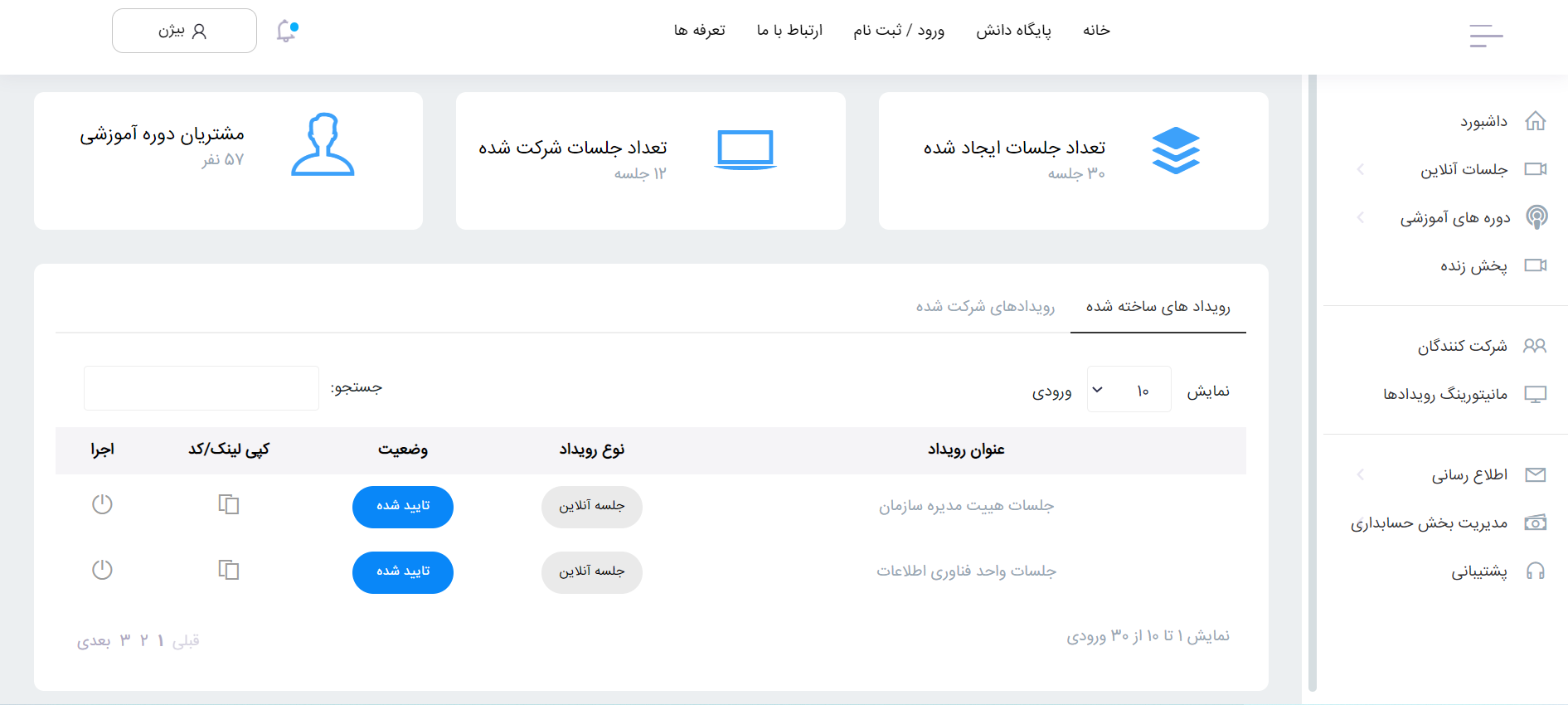 نمای ۱ از سفیر لایو؛ نمای واقعی وب‌کنفرانس سفیر